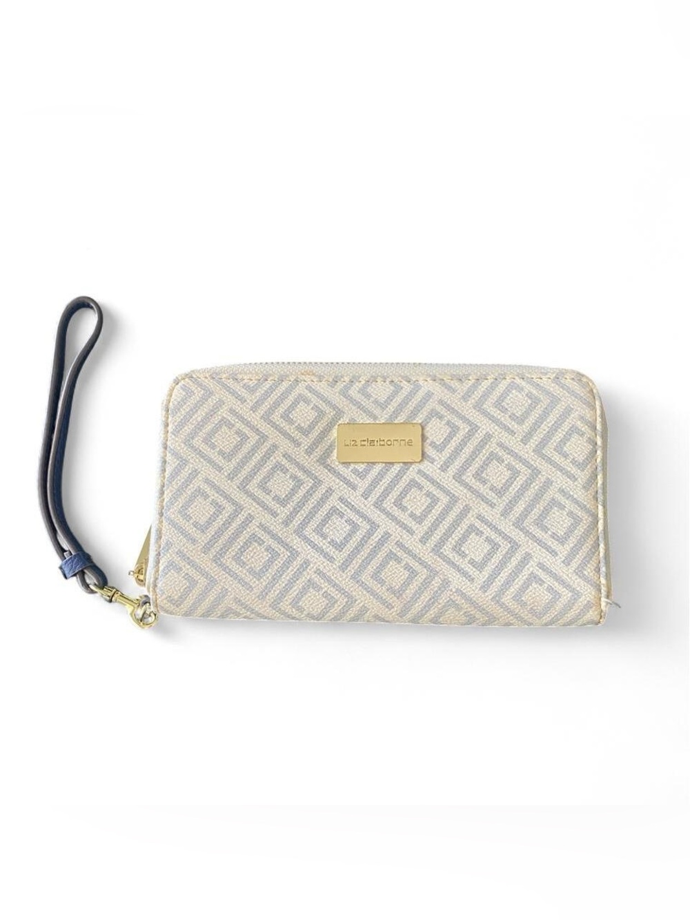 Liz Claiborne Geometric Zip Around Wristlet Wallet – Cream & Blue